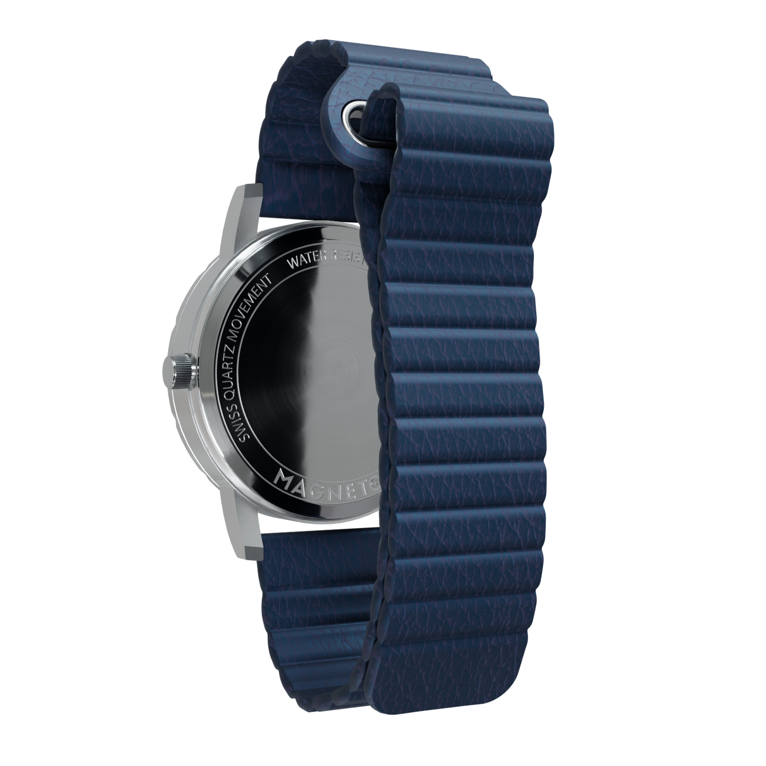 Magneto-Watch-Komet-Silver-Kunstleder-Magnetisch-Blau-Back