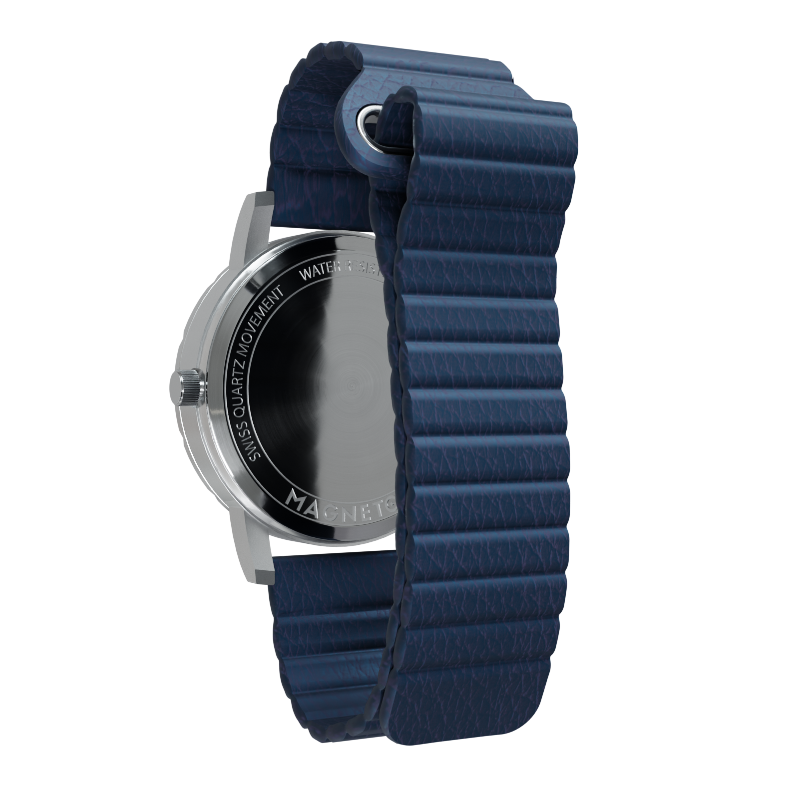 Magneto-Watch-Komet-Silver-Kunstleder-Magnetisch-Blau-Back