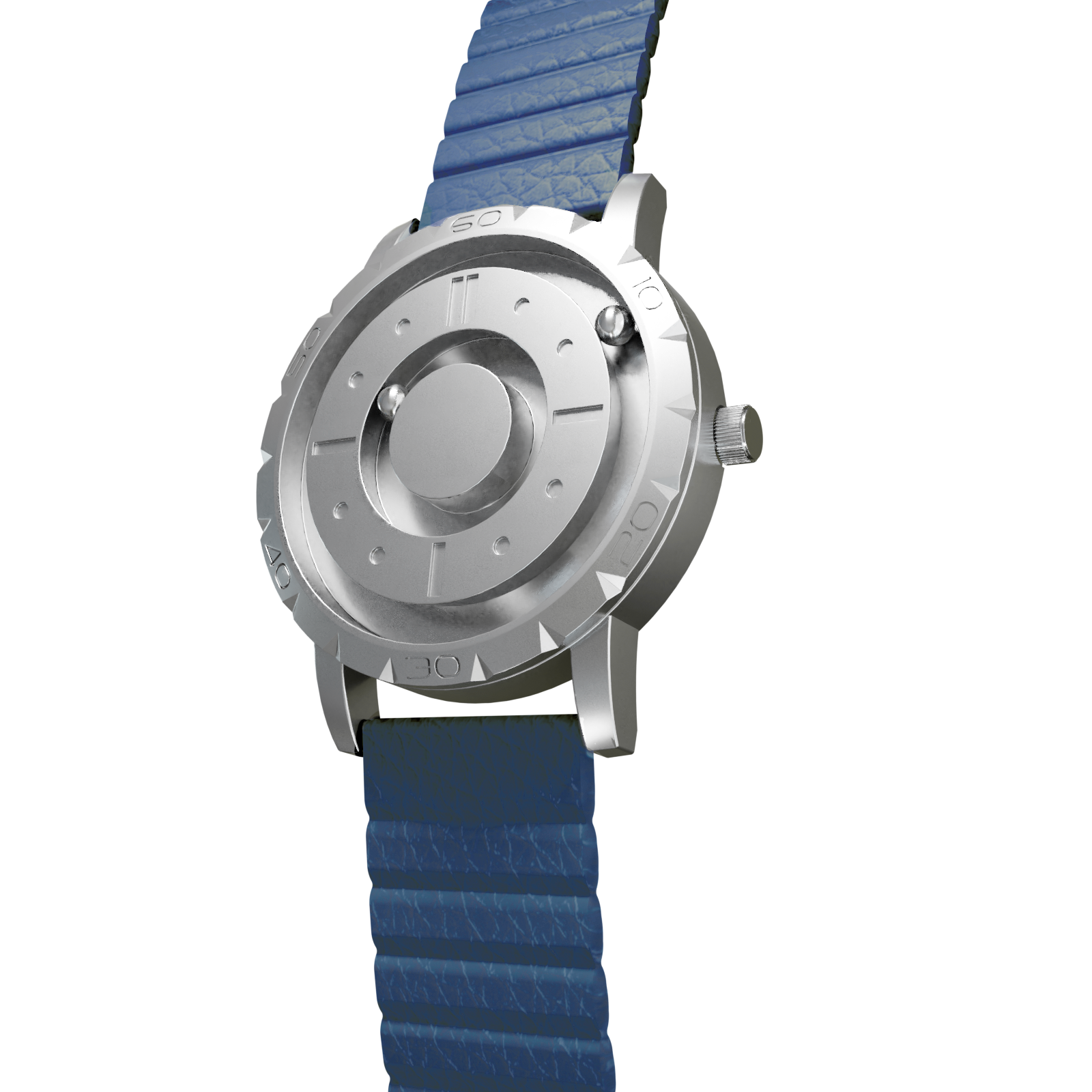 Magneto-Watch-Komet-Silver-Kunstleder-Magnetisch-Blau-Side