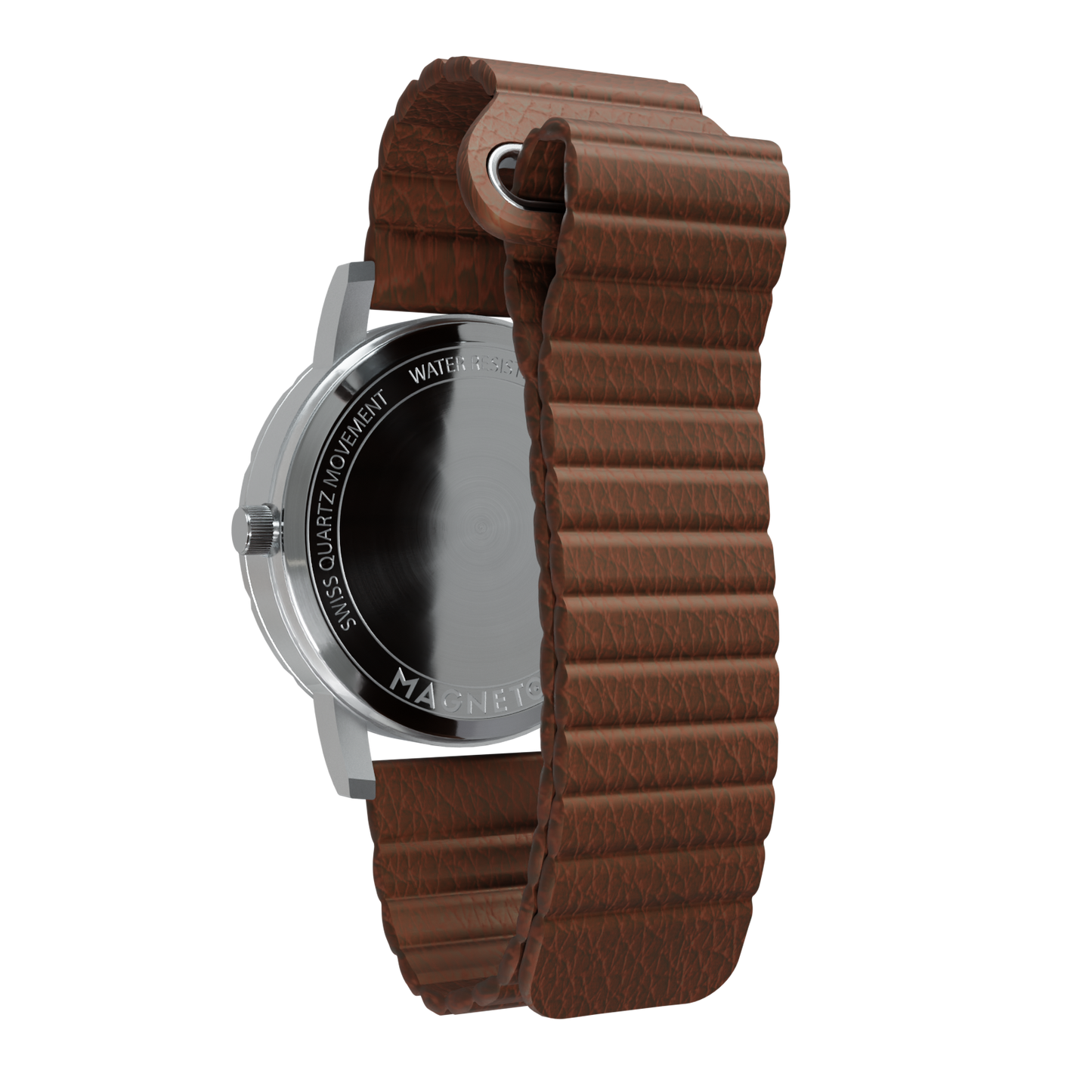Magneto-Watch-Komet-Silver-Kunstleder-Magnetisch-Braun-Back