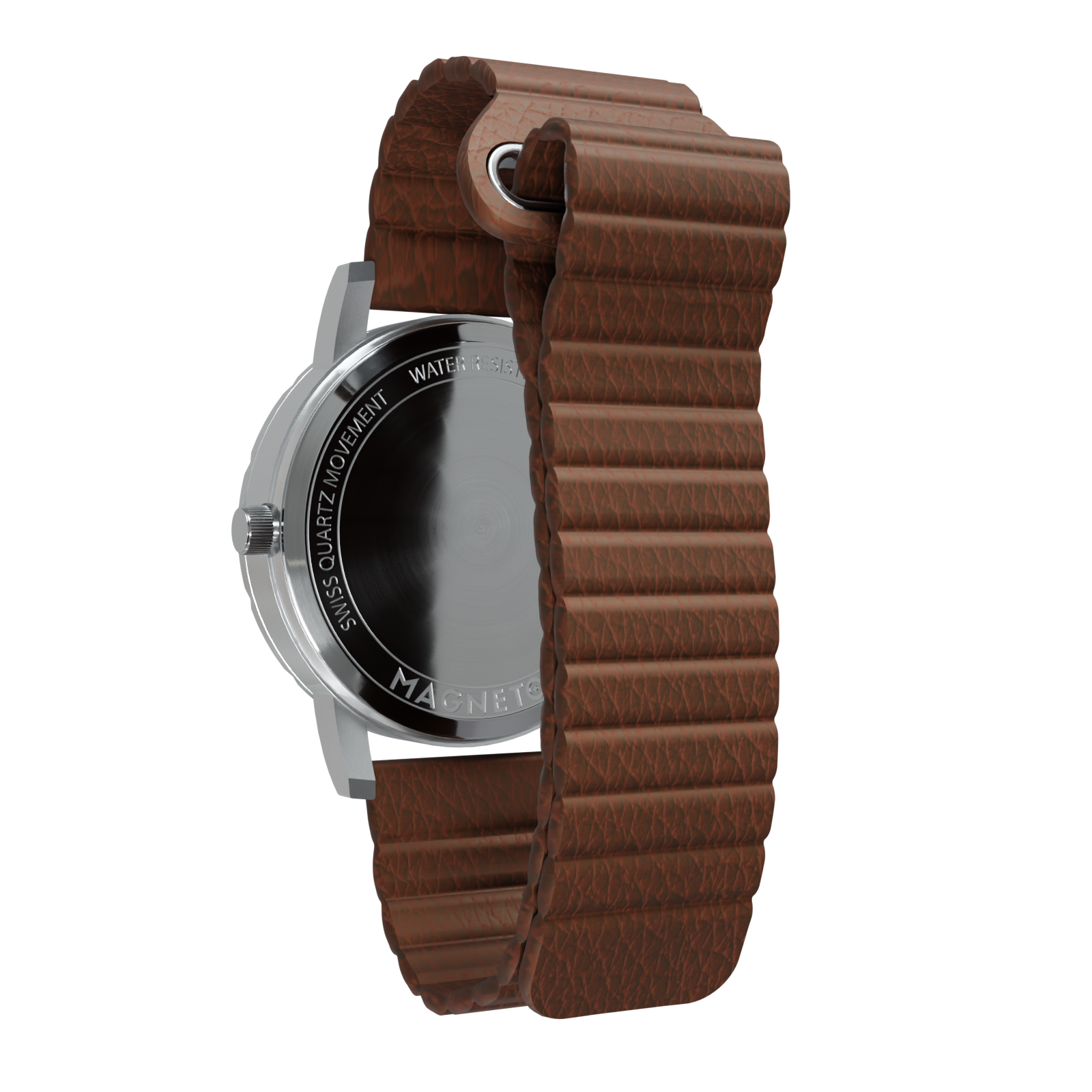 Magneto-Watch-Komet-Silver-Kunstleder-Magnetisch-Braun-Back