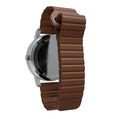 Magneto-Watch-Komet-Silver-Kunstleder-Magnetisch-Braun-Back
