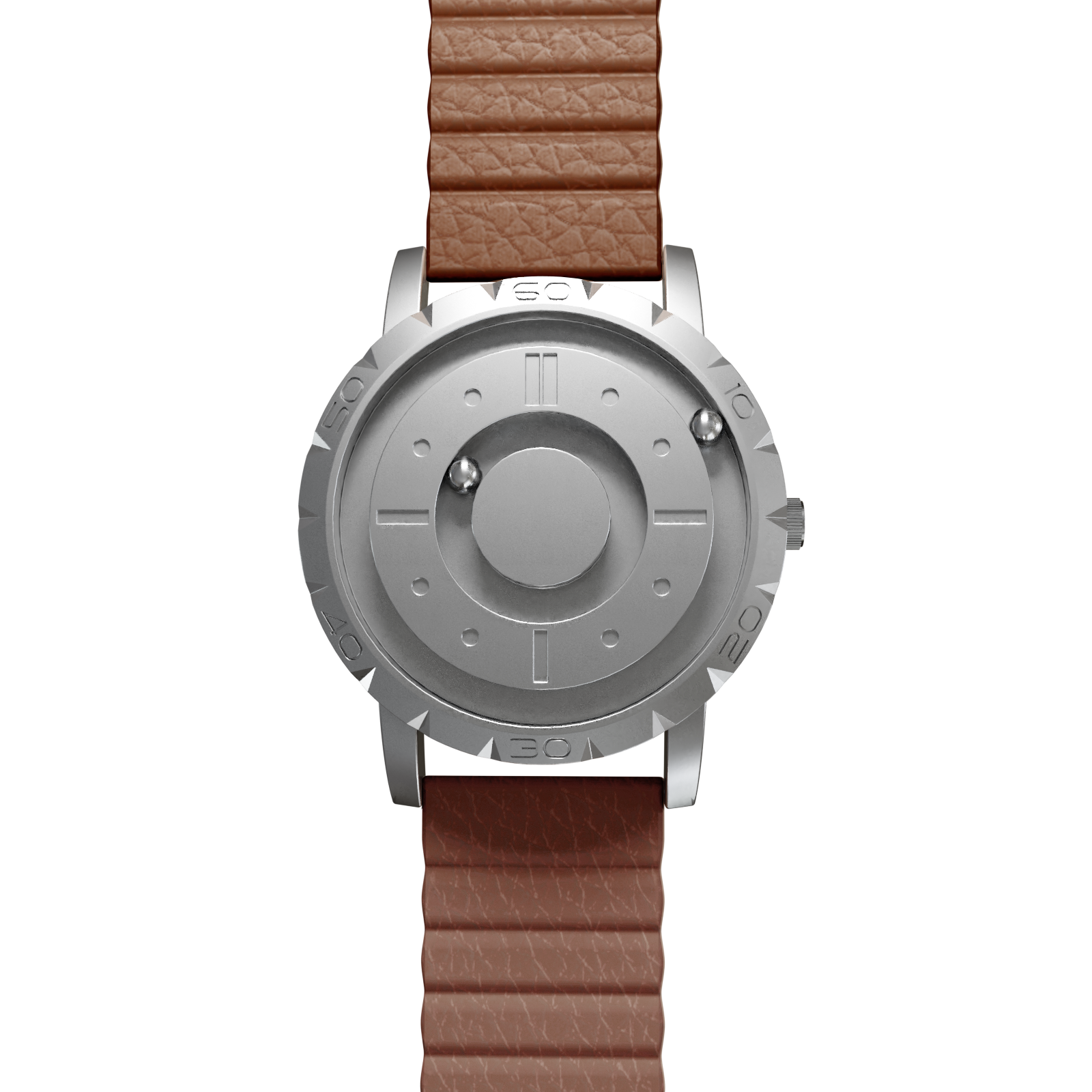    Magneto-Watch-Komet-Silver-Kunstleder-Magnetisch-Braun-Front