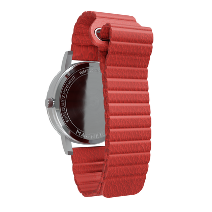 Magneto-Watch-Komet-Silver-Kunstleder-Magnetisch-Rot-Back
