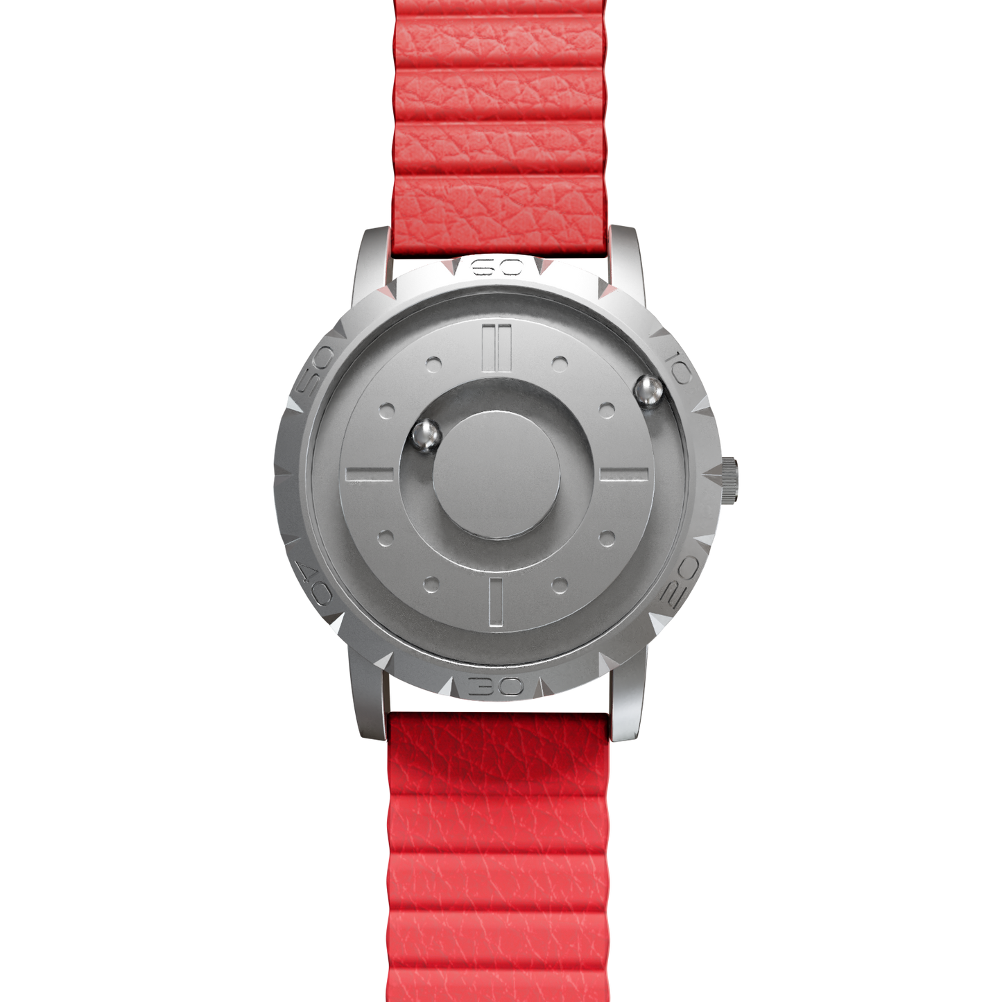    Magneto-Watch-Komet-Silver-Kunstleder-Magnetisch-Rot-Front
