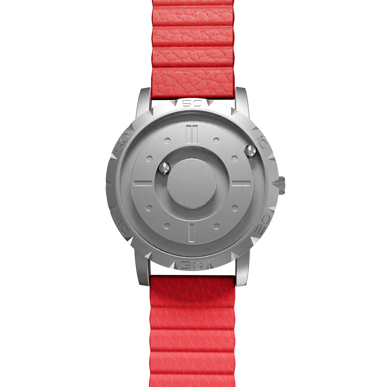    Magneto-Watch-Komet-Silver-Kunstleder-Magnetisch-Rot-Front
