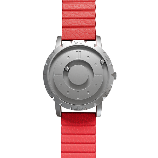    Magneto-Watch-Komet-Silver-Kunstleder-Magnetisch-Rot-Front