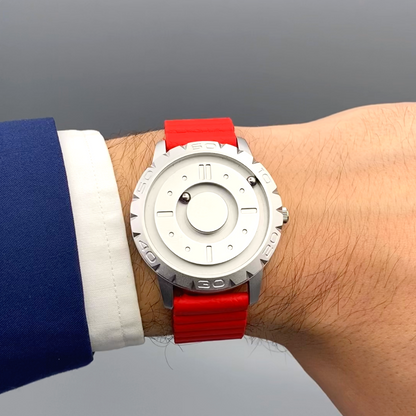 Magneto-Watch-Komet-Silver-Kunstleder-Magnetisch-Rot-Lifestyle-Handgelenk