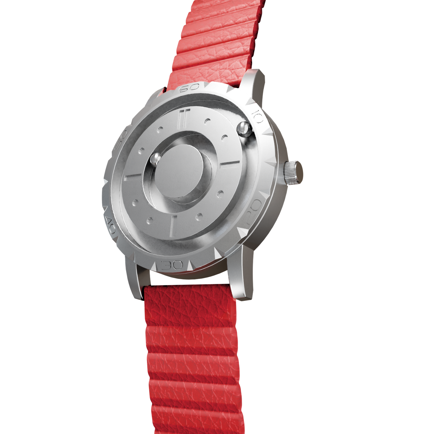   Magneto-Watch-Komet-Silver-Kunstleder-Magnetisch-Rot-Side