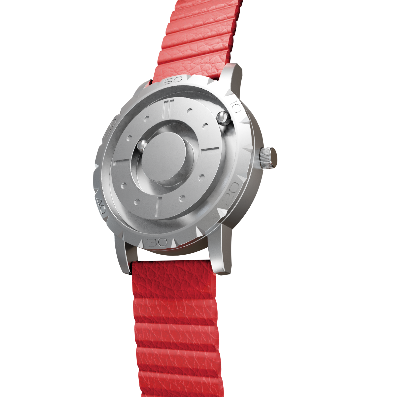    Magneto-Watch-Komet-Silver-Kunstleder-Magnetisch-Rot-Side