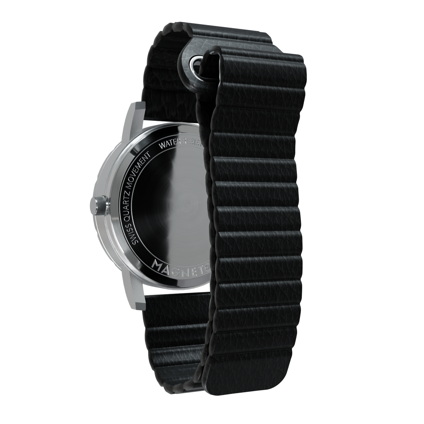 Magneto-Watch-Komet-Silver-Kunstleder-Magnetisch-Schwarz-Back