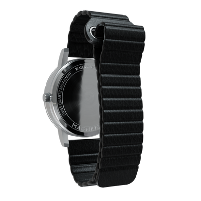 Magneto-Watch-Komet-Silver-Kunstleder-Magnetisch-Schwarz-Back