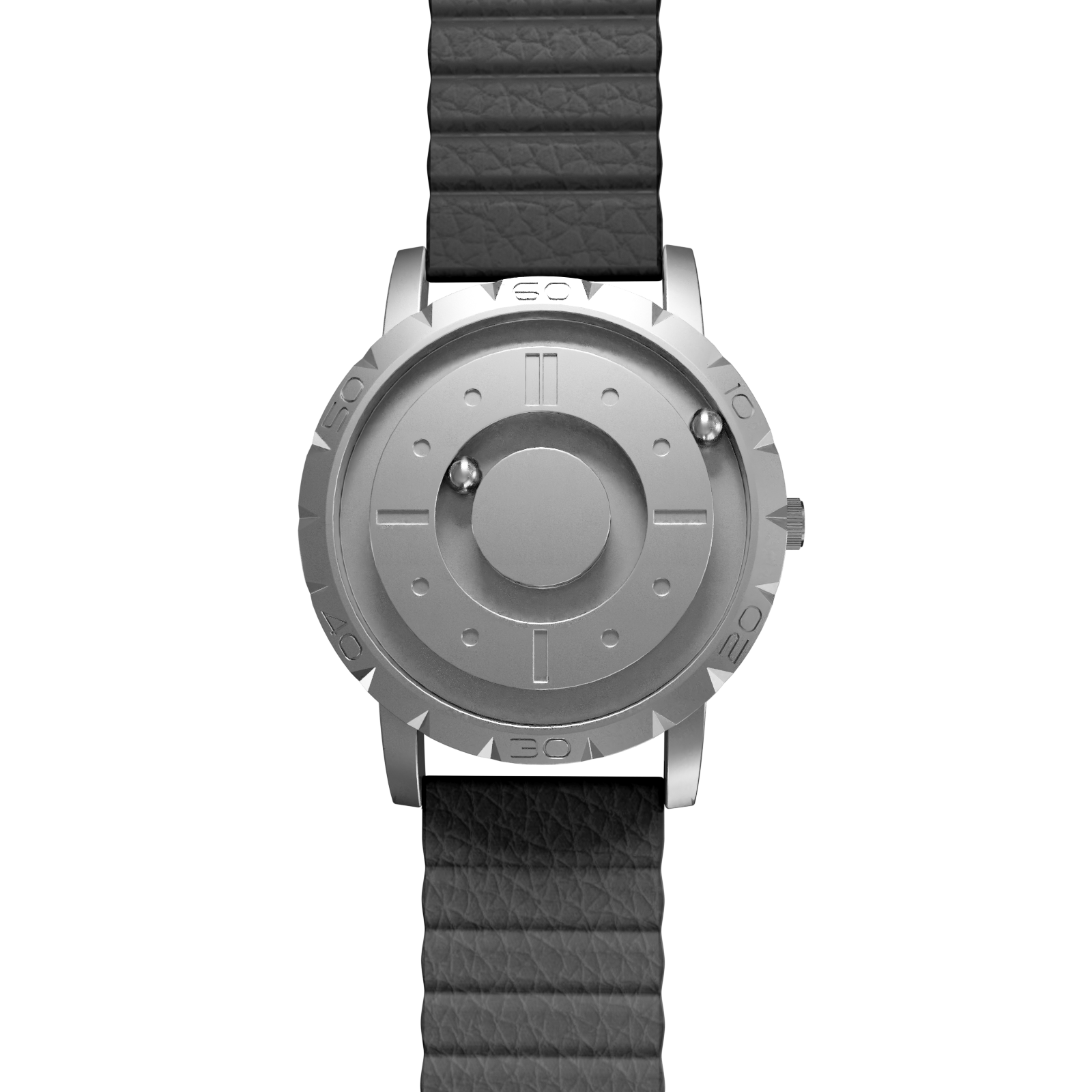 Magneto-Watch-Komet-Silver-Kunstleder-Magnetisch-Schwarz-Front