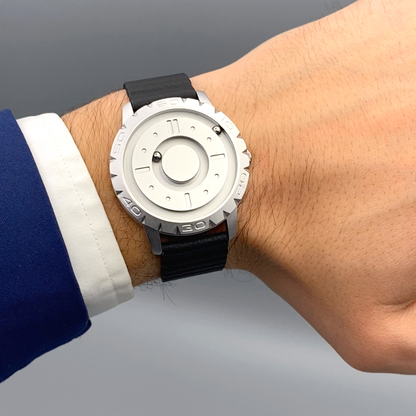 Magneto-Watch-Komet-Silver-Kunstleder-Magnetisch-Schwarz-Lifestyle-Handgelenk