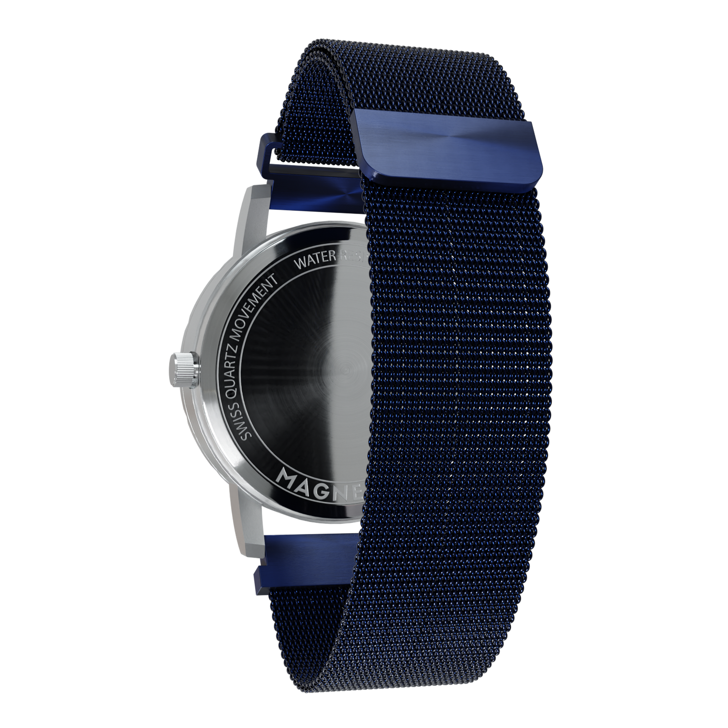 Magneto-Watch-Komet-Silver-Maschenarmband-Blau-Back