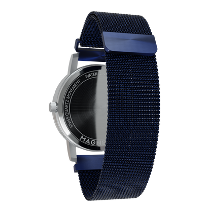 Magneto-Watch-Komet-Silver-Maschenarmband-Blau-Back