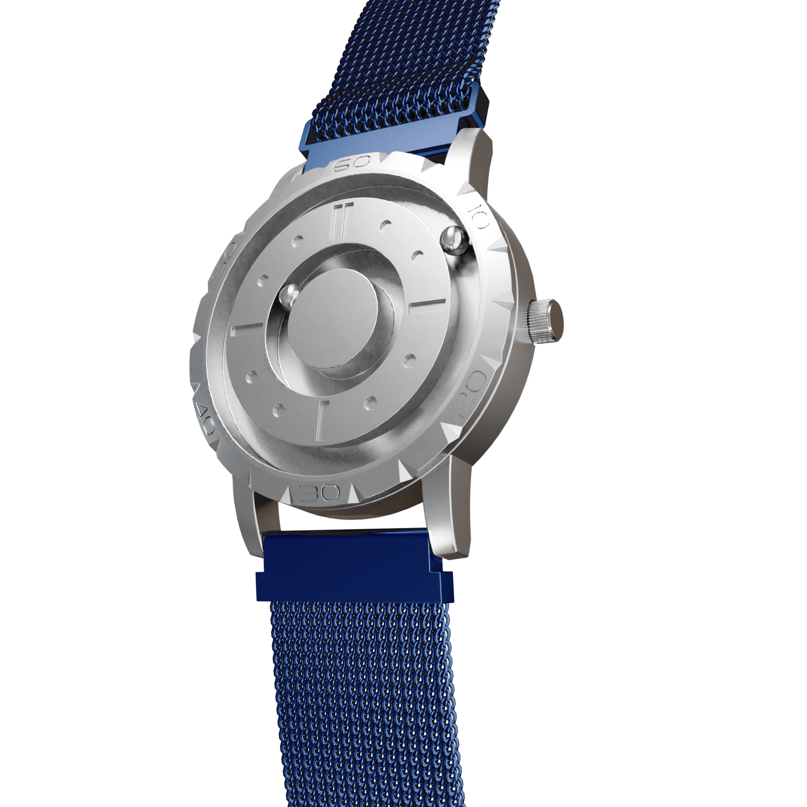 Magneto-Watch-Komet-Silver-Maschenarmband-Blau-Side