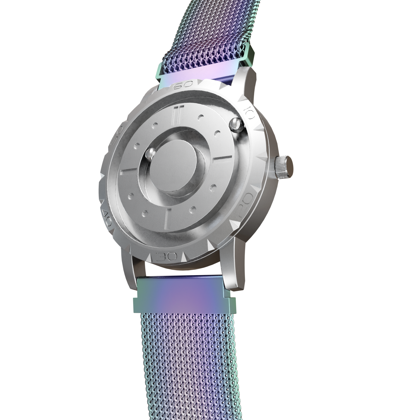 Magneto-Watch-Komet-Silver-Maschenarmband-Flip-Flop-Side