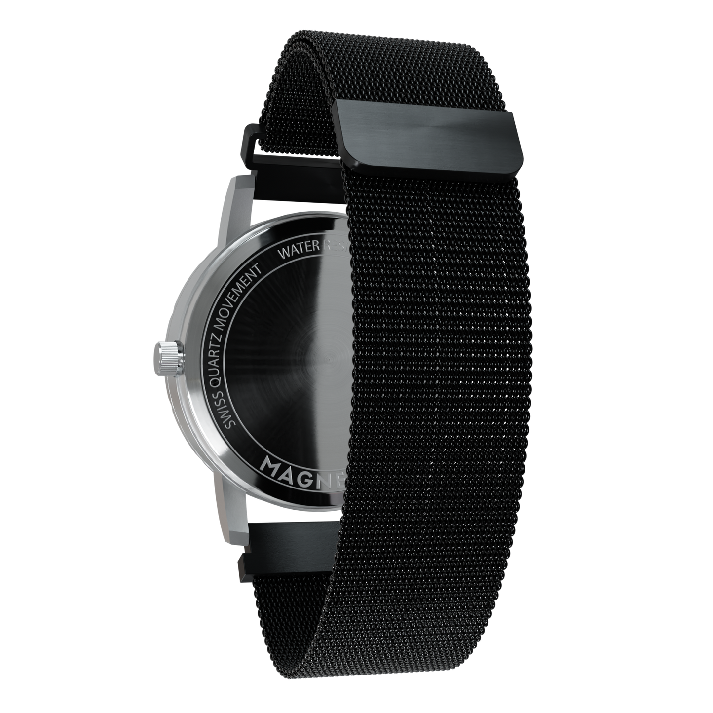     Magneto-Watch-Komet-Silver-Maschenarmband-Schwarz-Back