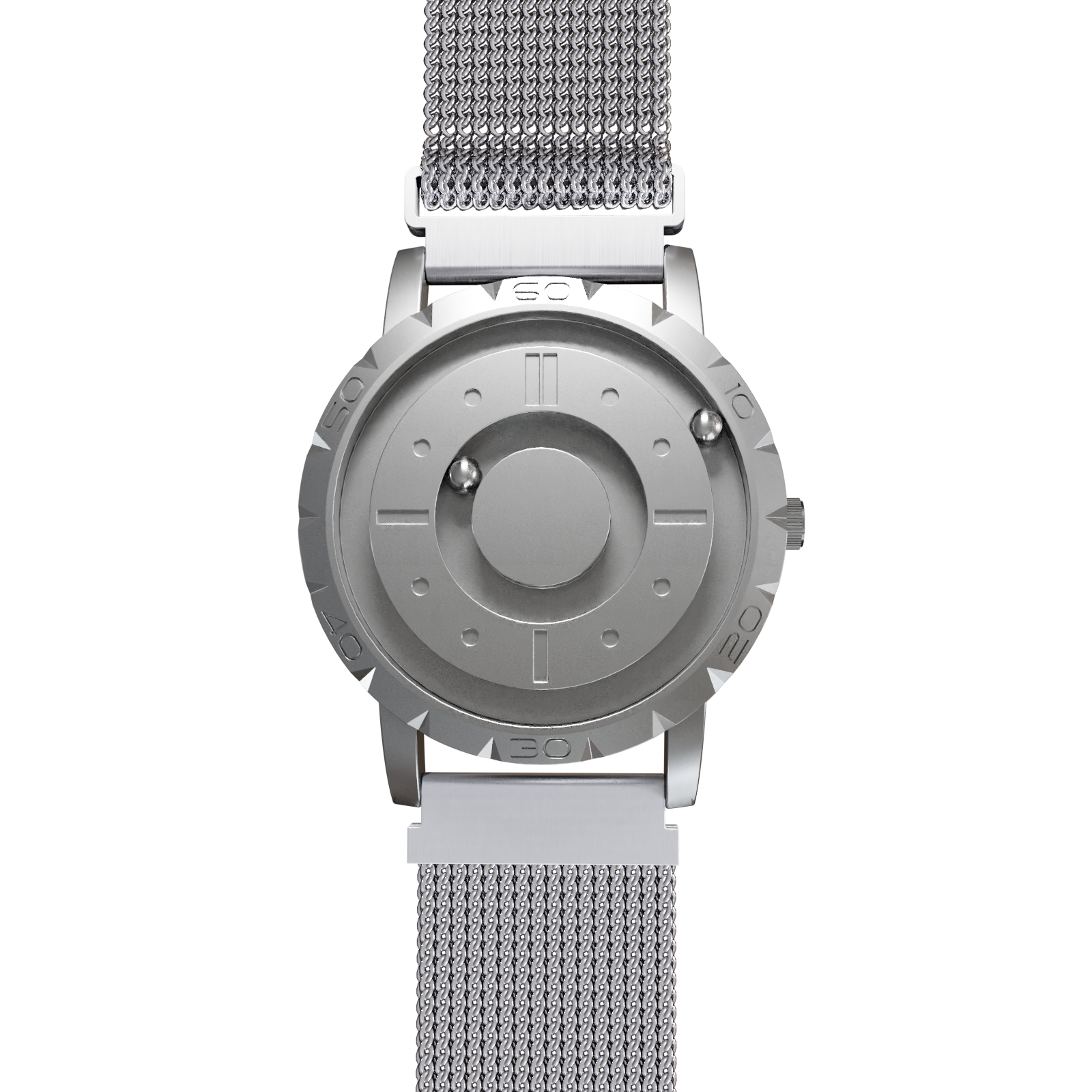 Magneto-Watch-Komet-Silver-Maschenarmband-Silber-Front