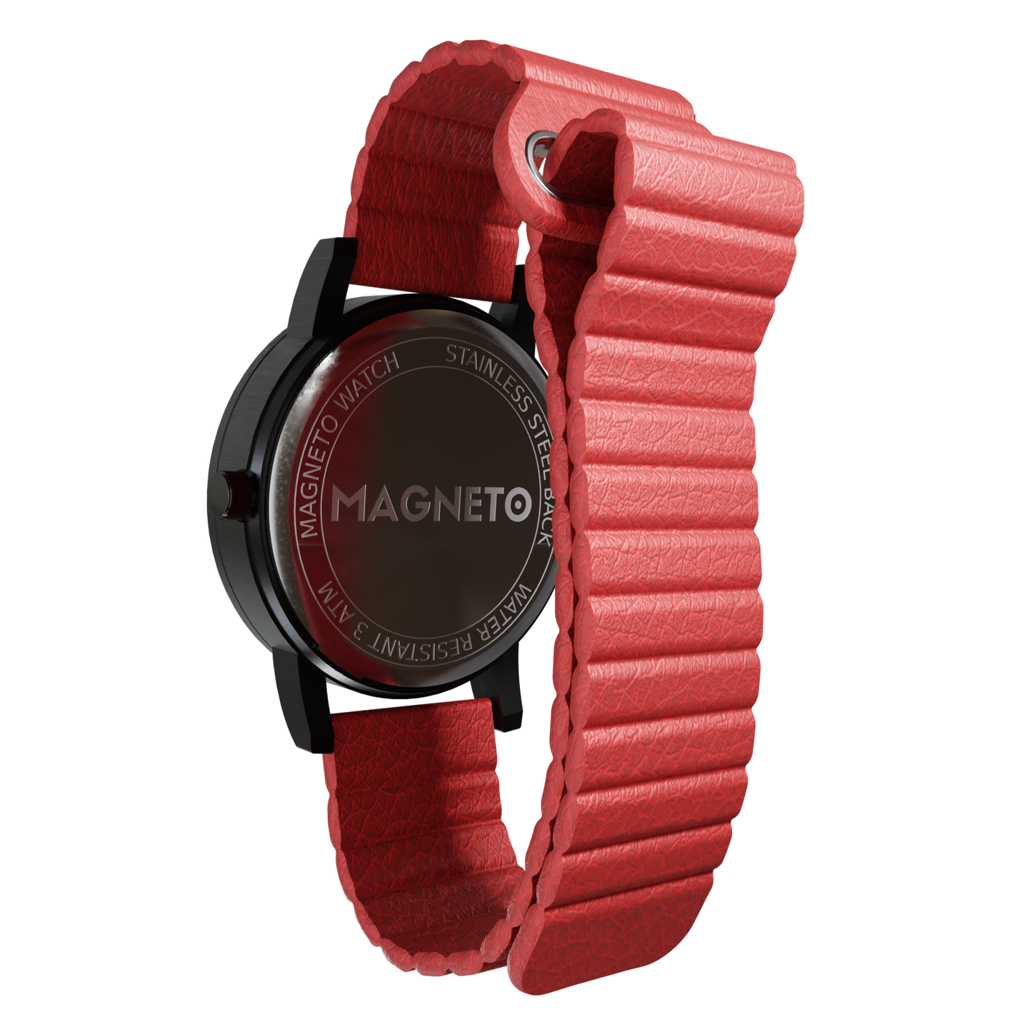 Magneto-Watch-Kunstleder-Magnetisch-Rot-Side