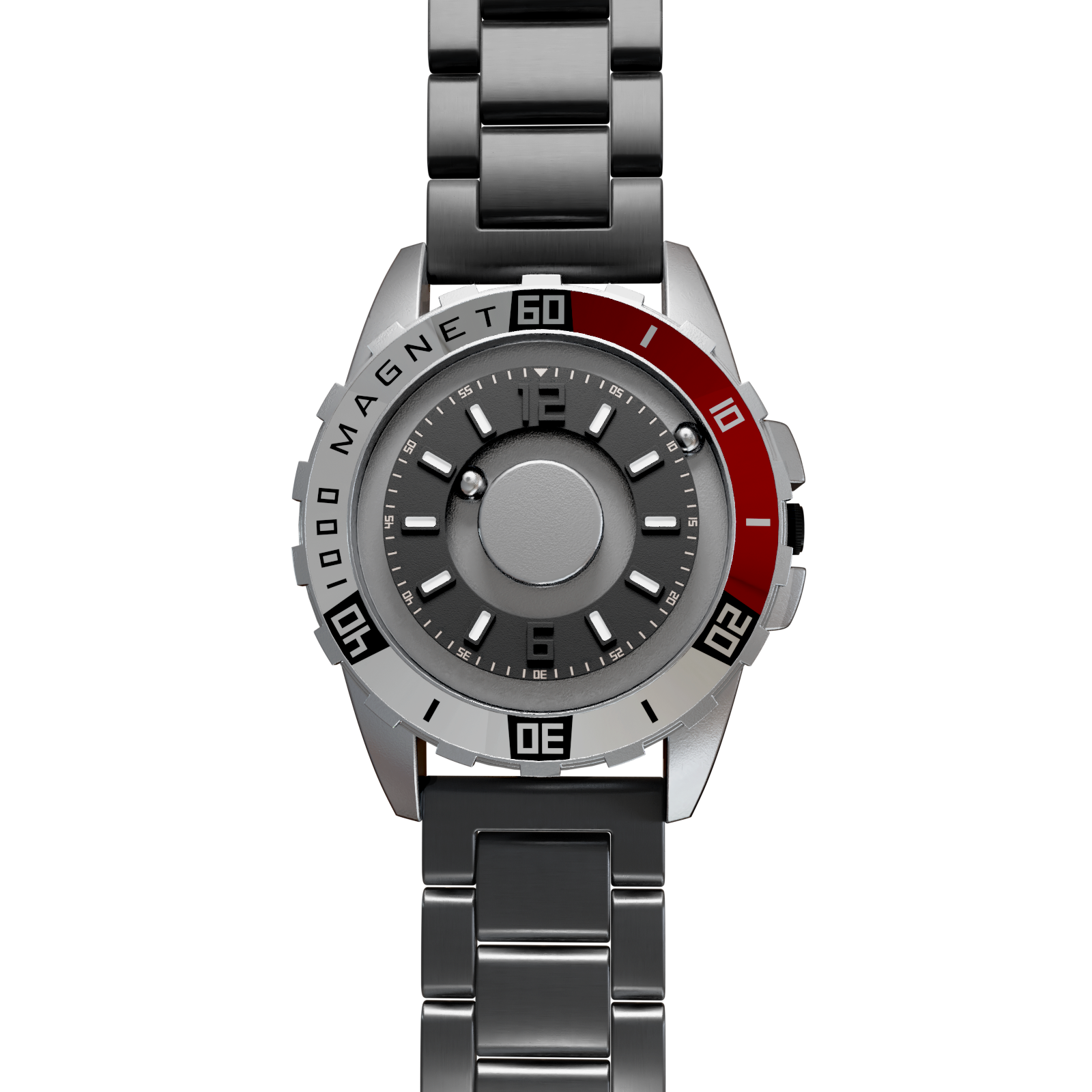 Magneto-Watch-Uranus-Red-Edelstahl-Schwarz-Front