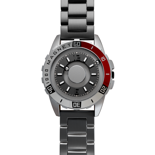 Magneto-Watch-Uranus-Red-Edelstahl-Schwarz-Front