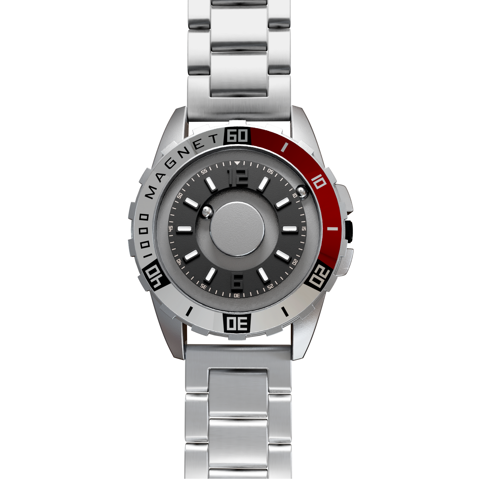    Magneto-Watch-Uranus-Red-Edelstahl-Silber-Front