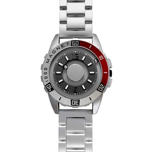    Magneto-Watch-Uranus-Red-Edelstahl-Silber-Front