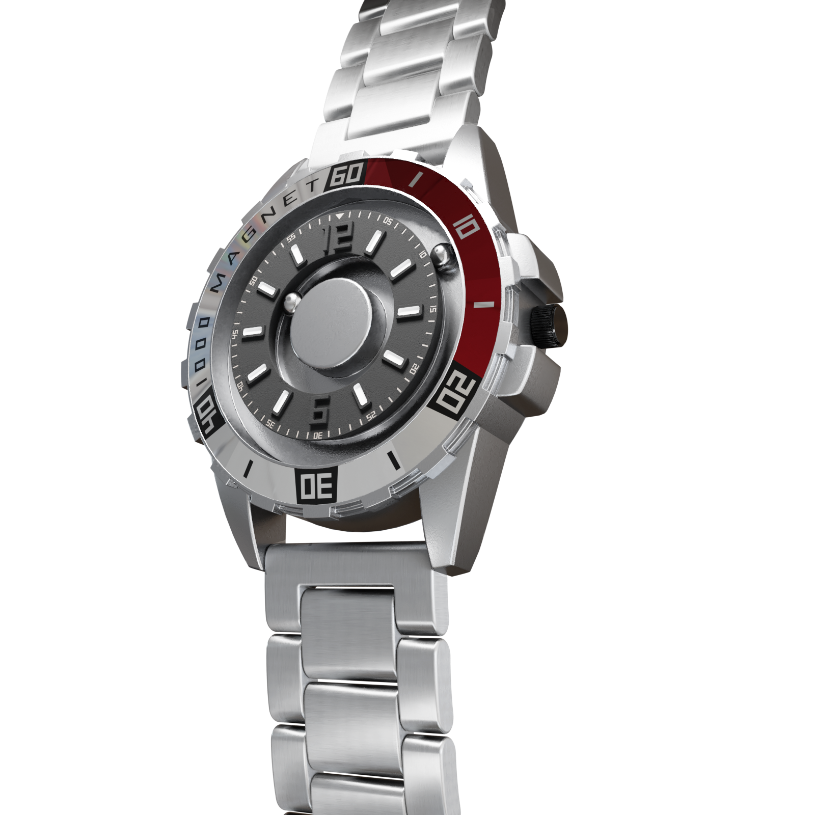 Magneto-Watch-Uranus-Red-Edelstahl-Silber-Side