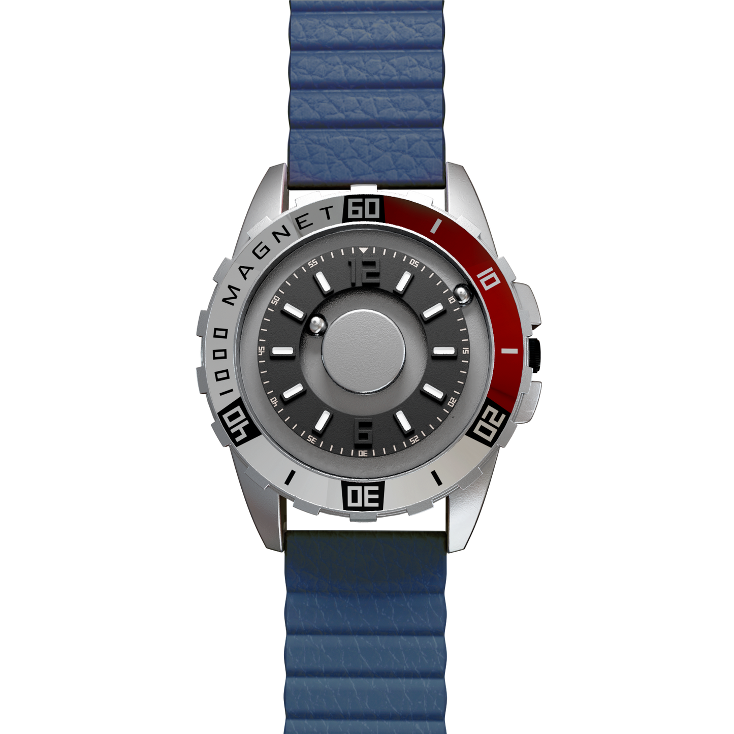 Magneto-Watch-Uranus-Red-Kunstleder-Magnetisch-Blau-Front