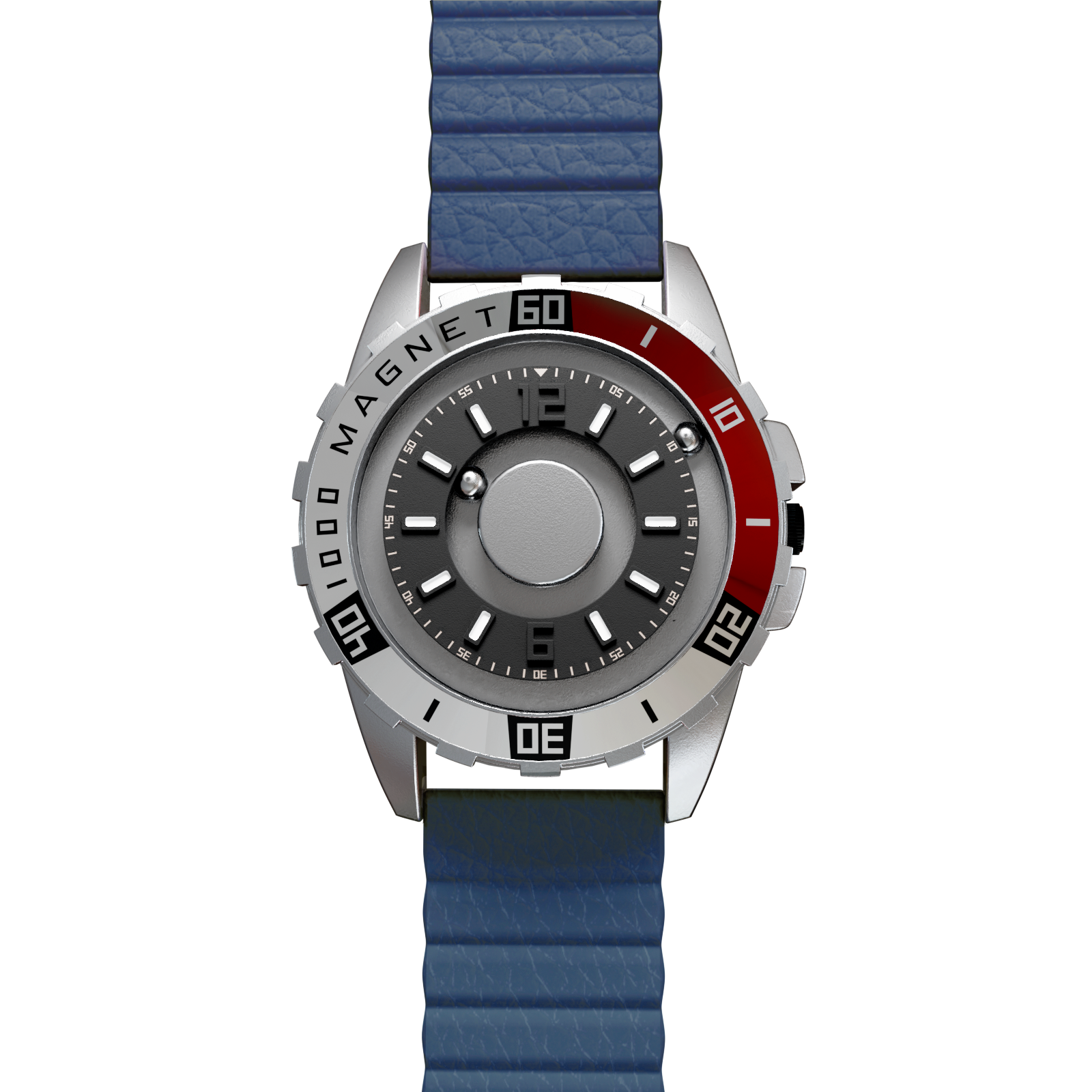 Magneto-Watch-Uranus-Red-Kunstleder-Magnetisch-Blau-Front