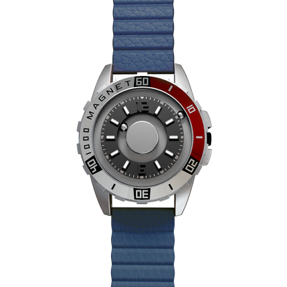 Magneto-Watch-Uranus-Red-Kunstleder-Magnetisch-Blau-Front
