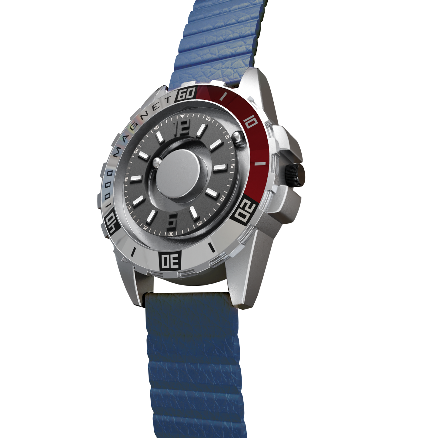 Magneto-Watch-Uranus-Red-Kunstleder-Magnetisch-Blau-Side