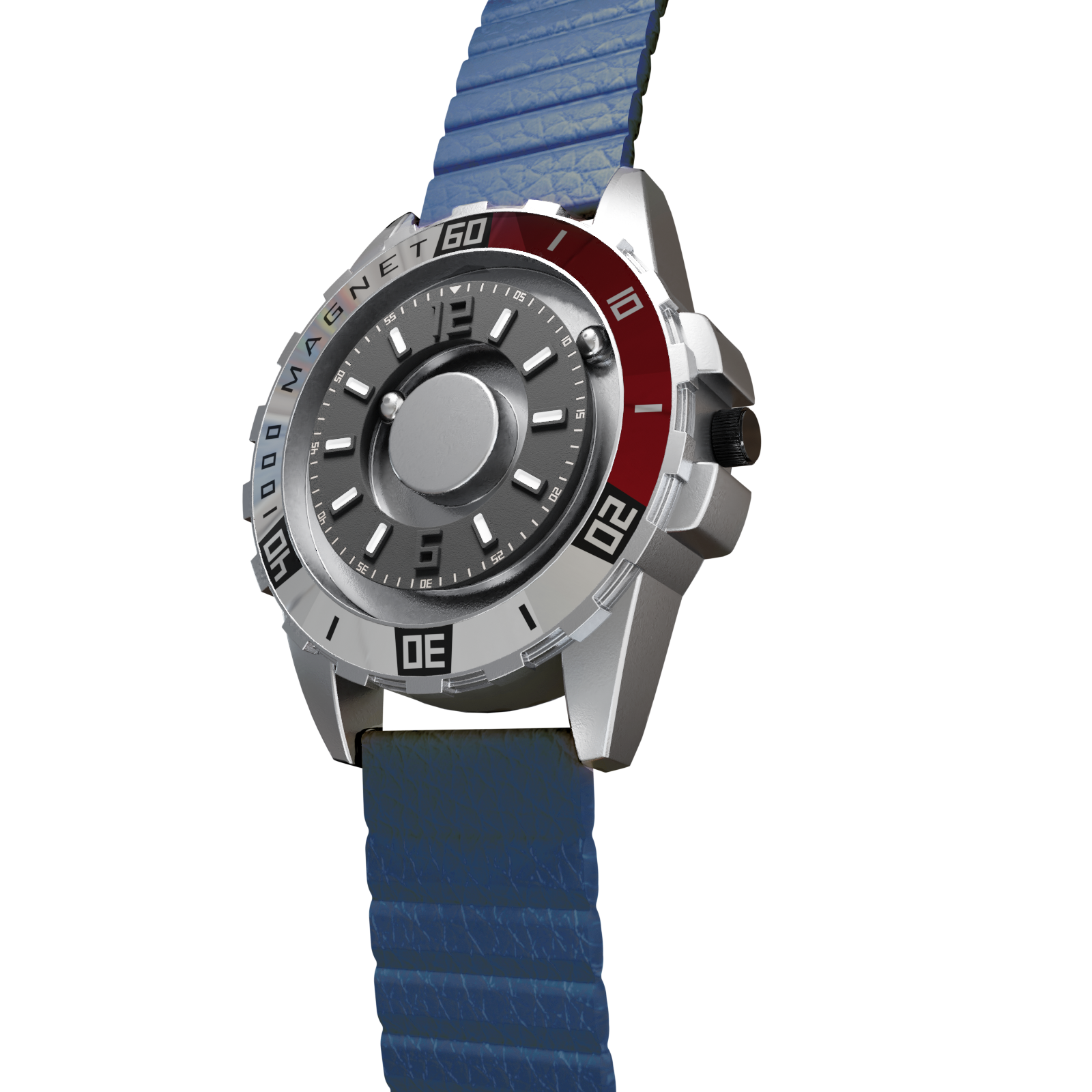 Magneto-Watch-Uranus-Red-Kunstleder-Magnetisch-Blau-Side