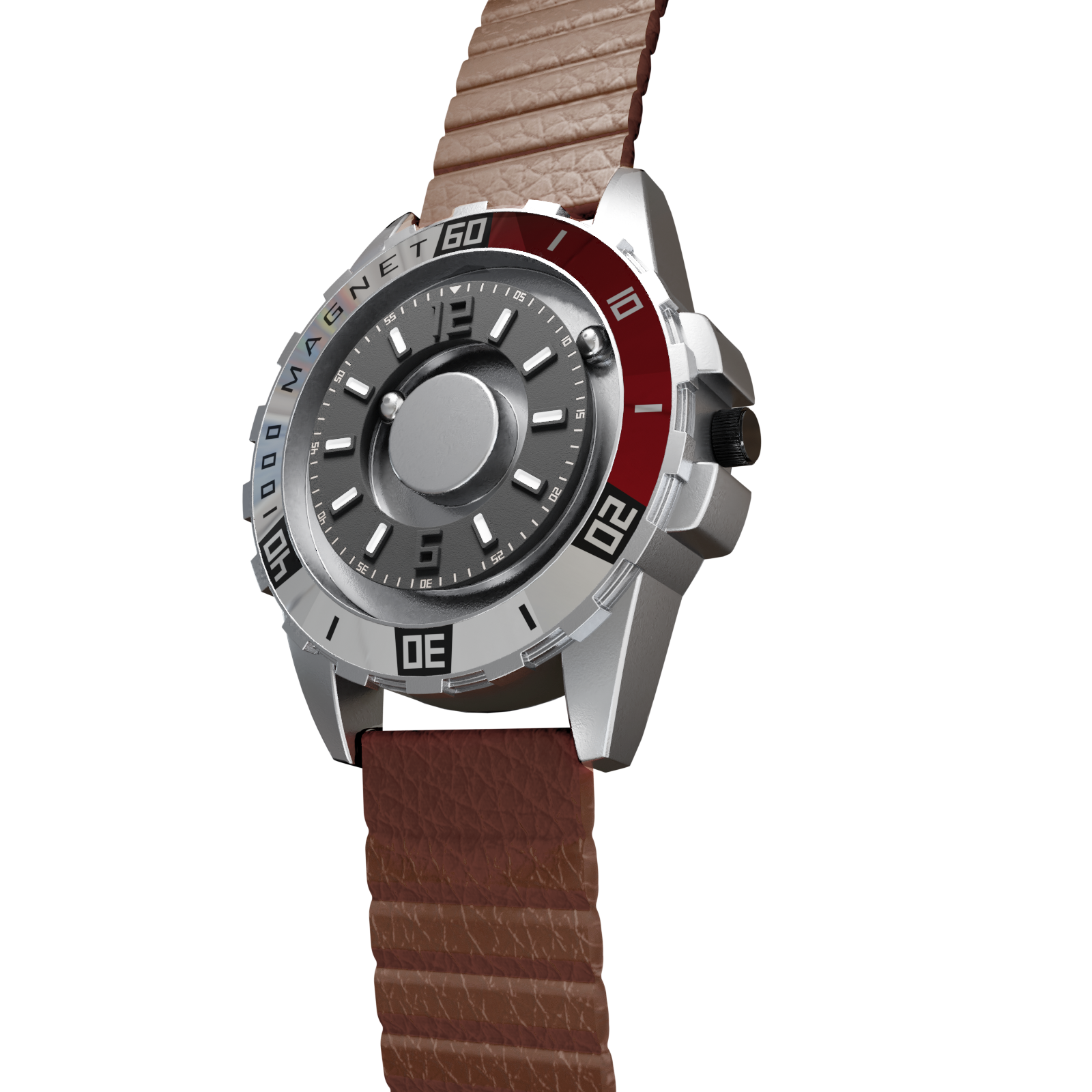 Magneto-Watch-Uranus-Red-Kunstleder-Magnetisch-Braun-Side