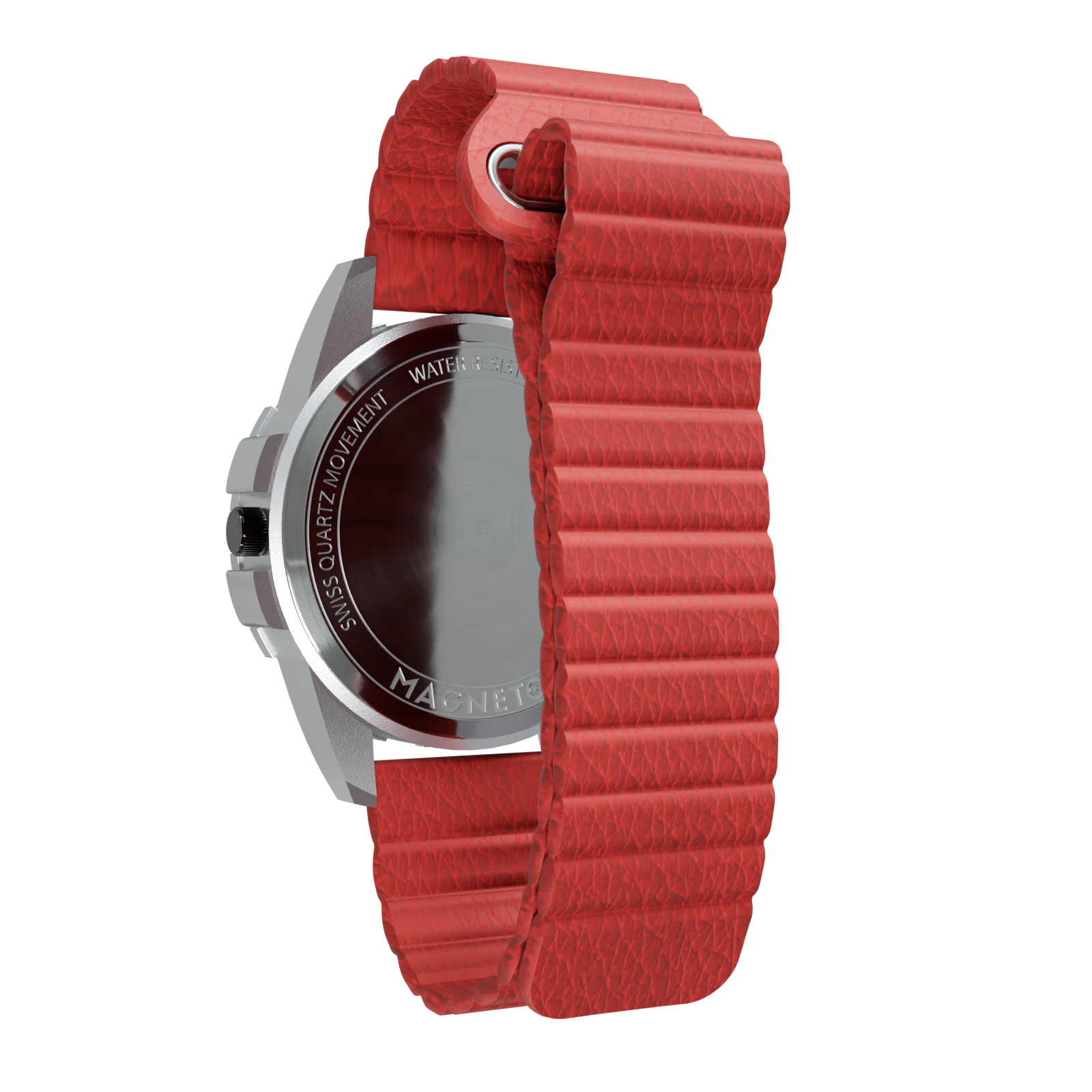 Magneto-Watch-Uranus-Red-Kunstleder-Magnetisch-Rot-Back