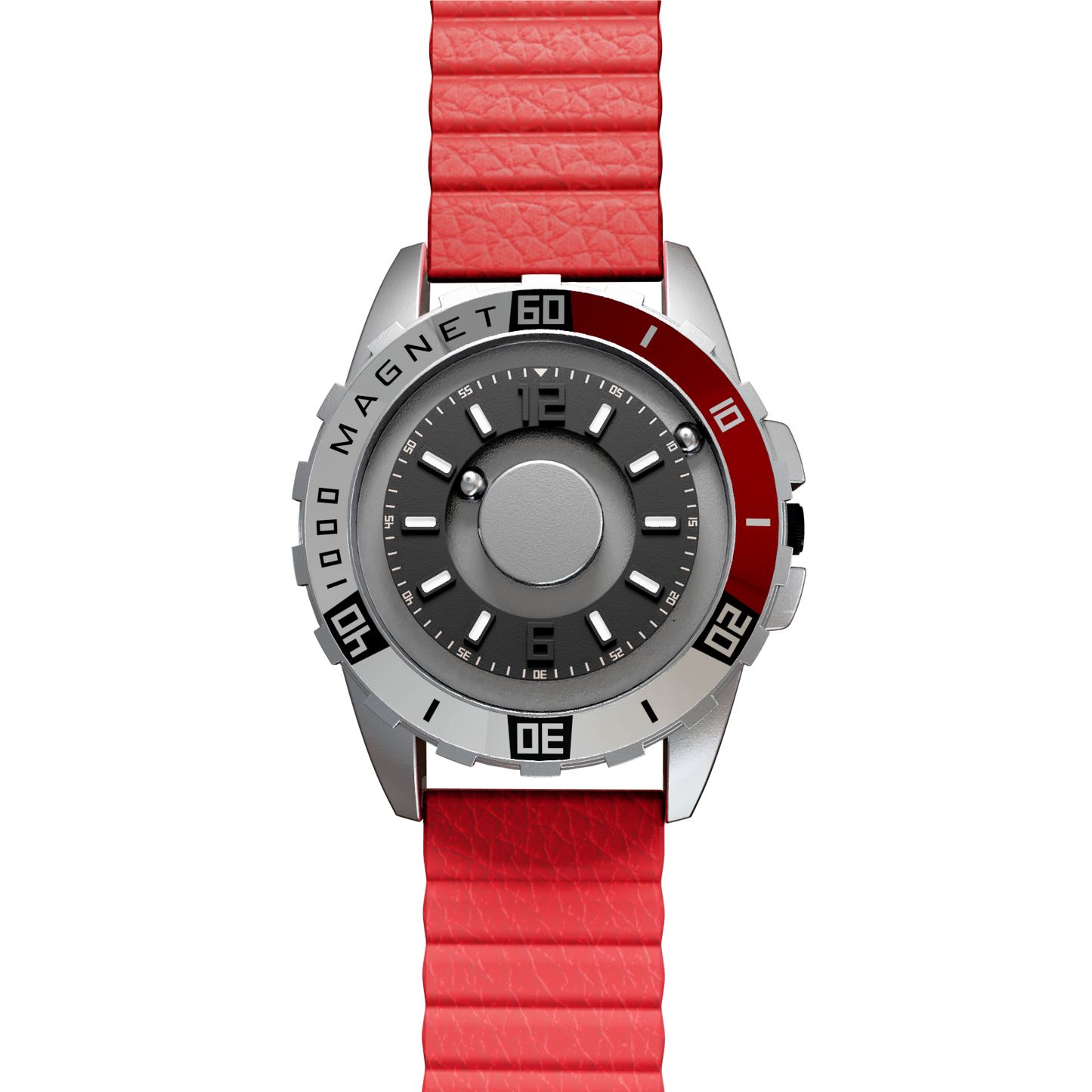 Magneto-Watch-Uranus-Red-Kunstleder-Magnetisch-Rot-Front