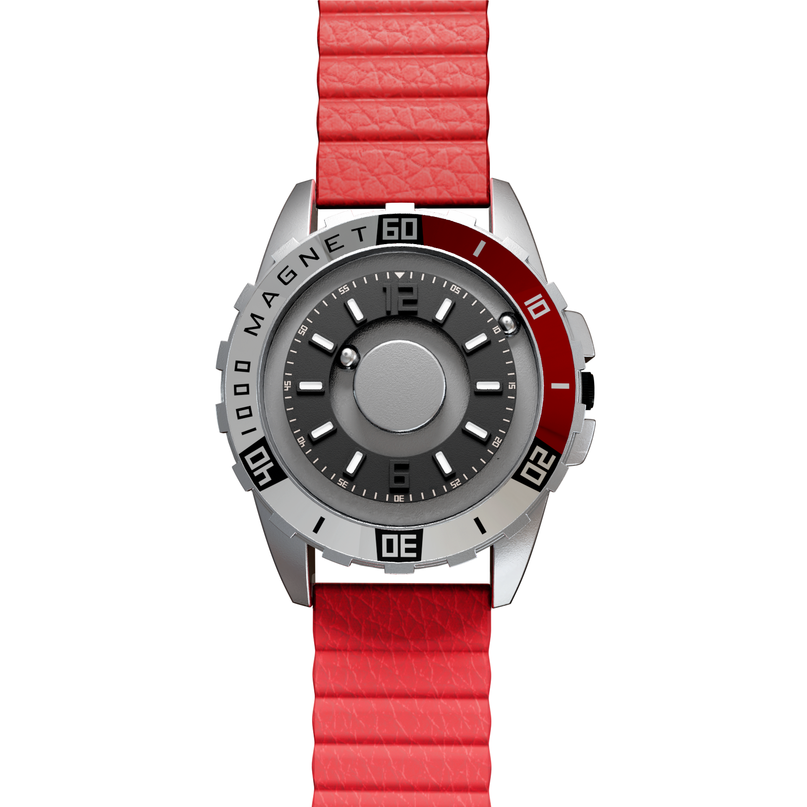 Magneto-Watch-Uranus-Red-Kunstleder-Magnetisch-Rot-Front