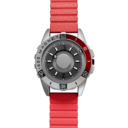 Magneto-Watch-Uranus-Red-Kunstleder-Magnetisch-Rot-Front