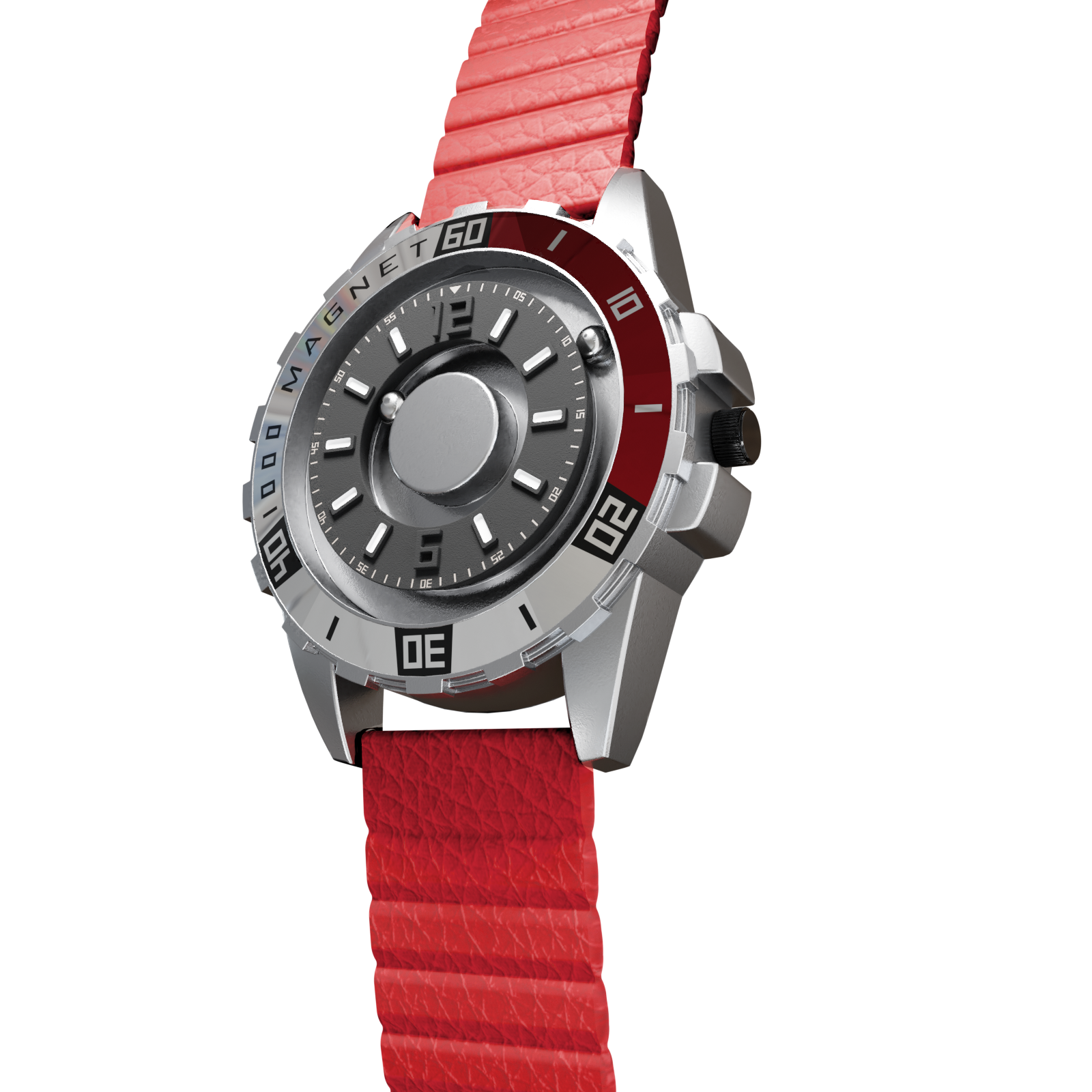 Magneto-Watch-Uranus-Red-Kunstleder-Magnetisch-Rot-Side