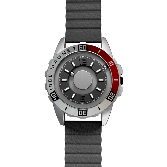 Magneto-Watch-Uranus-Red-Kunstleder-Magnetisch-Schwarz-Front