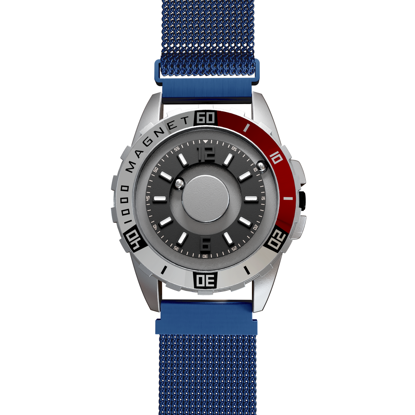    Magneto-Watch-Uranus-Red-Maschenarmband-Blau-Front