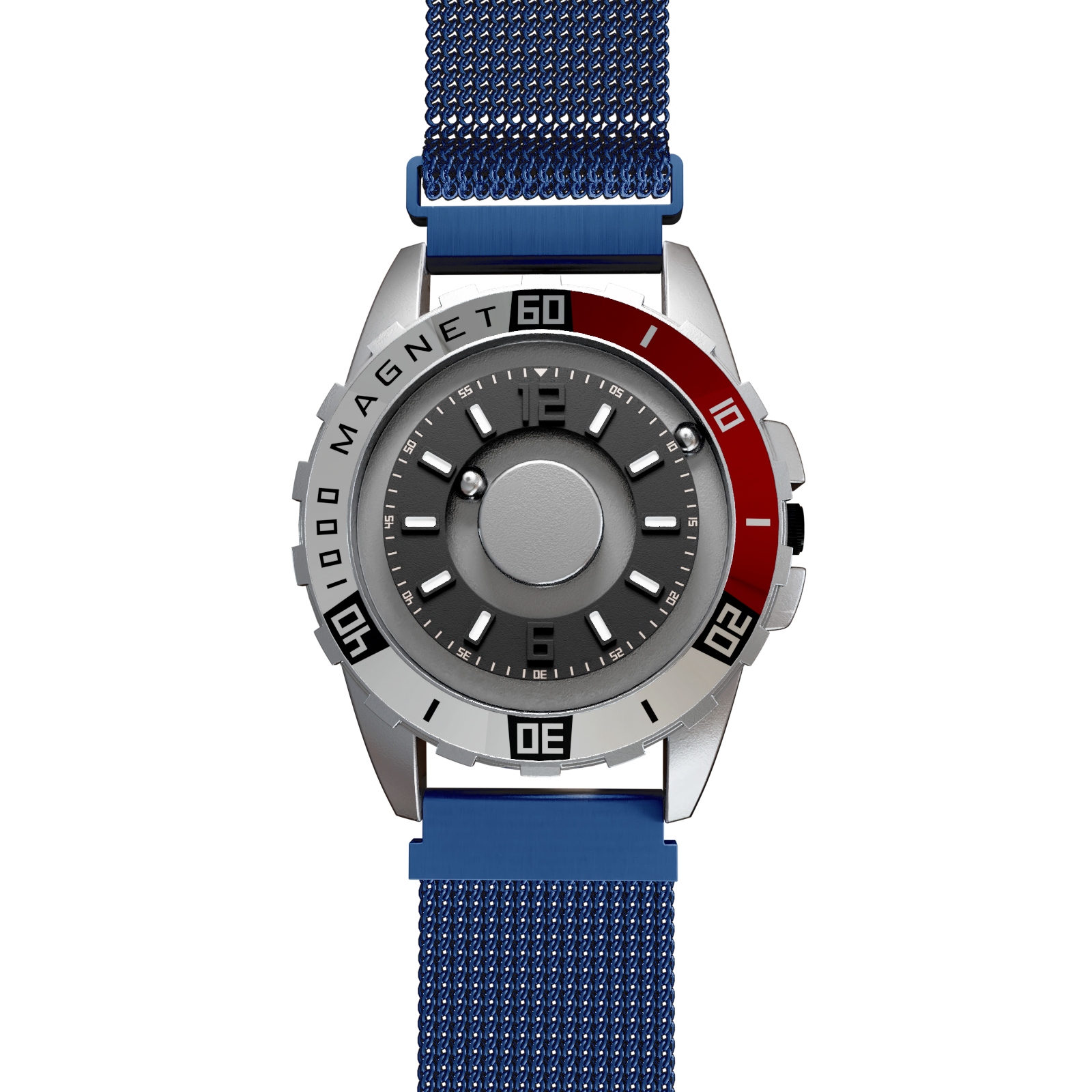    Magneto-Watch-Uranus-Red-Maschenarmband-Blau-Front
