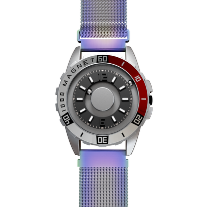    Magneto-Watch-Uranus-Red-Maschenarmband-Flip-Flop-Front