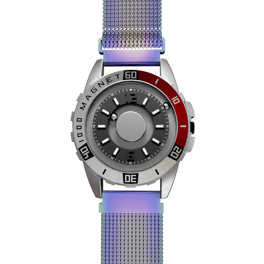    Magneto-Watch-Uranus-Red-Maschenarmband-Flip-Flop-Front