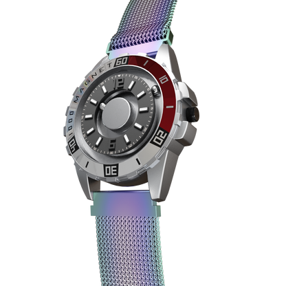 Magneto-Watch-Uranus-Red-Maschenarmband-Flip-Flop-Side
