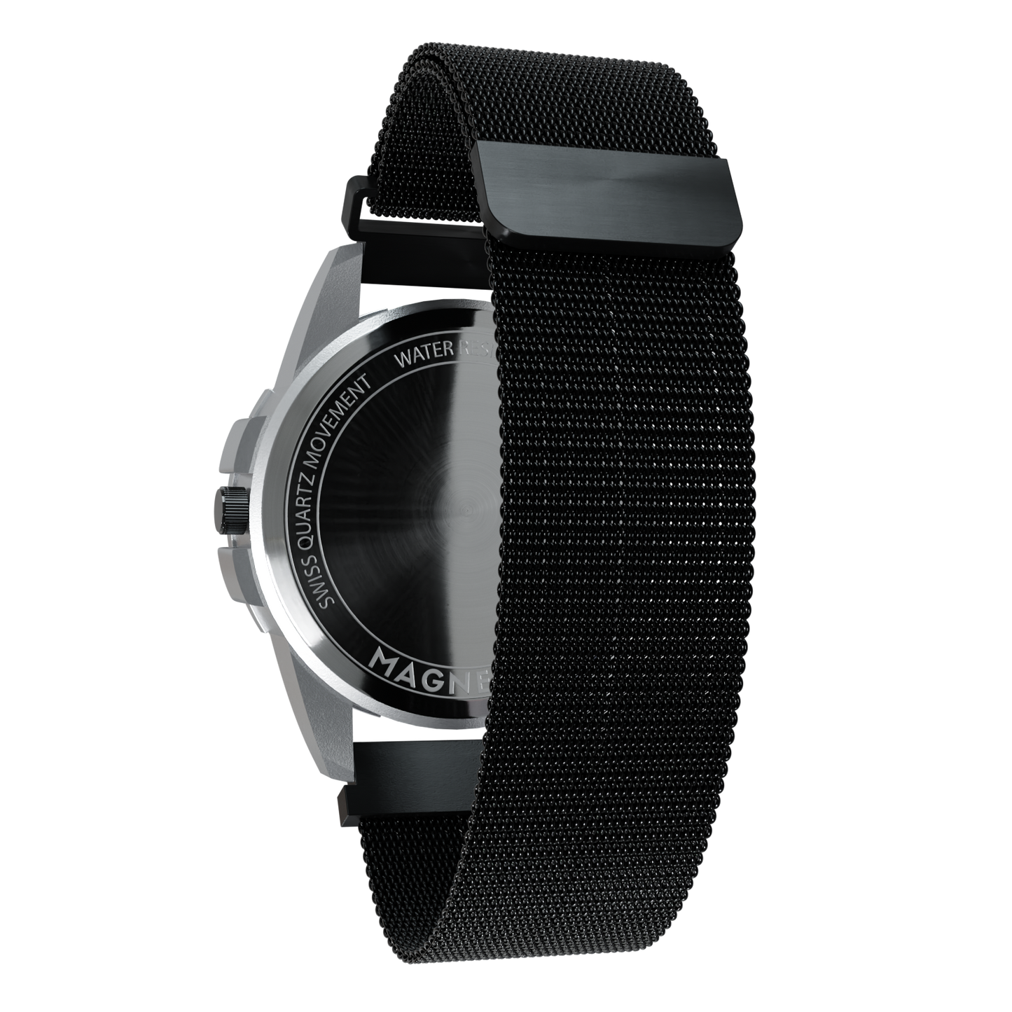 Magneto-Watch-Uranus-Red-Maschenarmband-Schwarz-Back