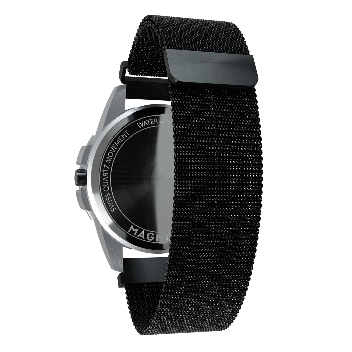 Magneto-Watch-Uranus-Red-Maschenarmband-Schwarz-Back