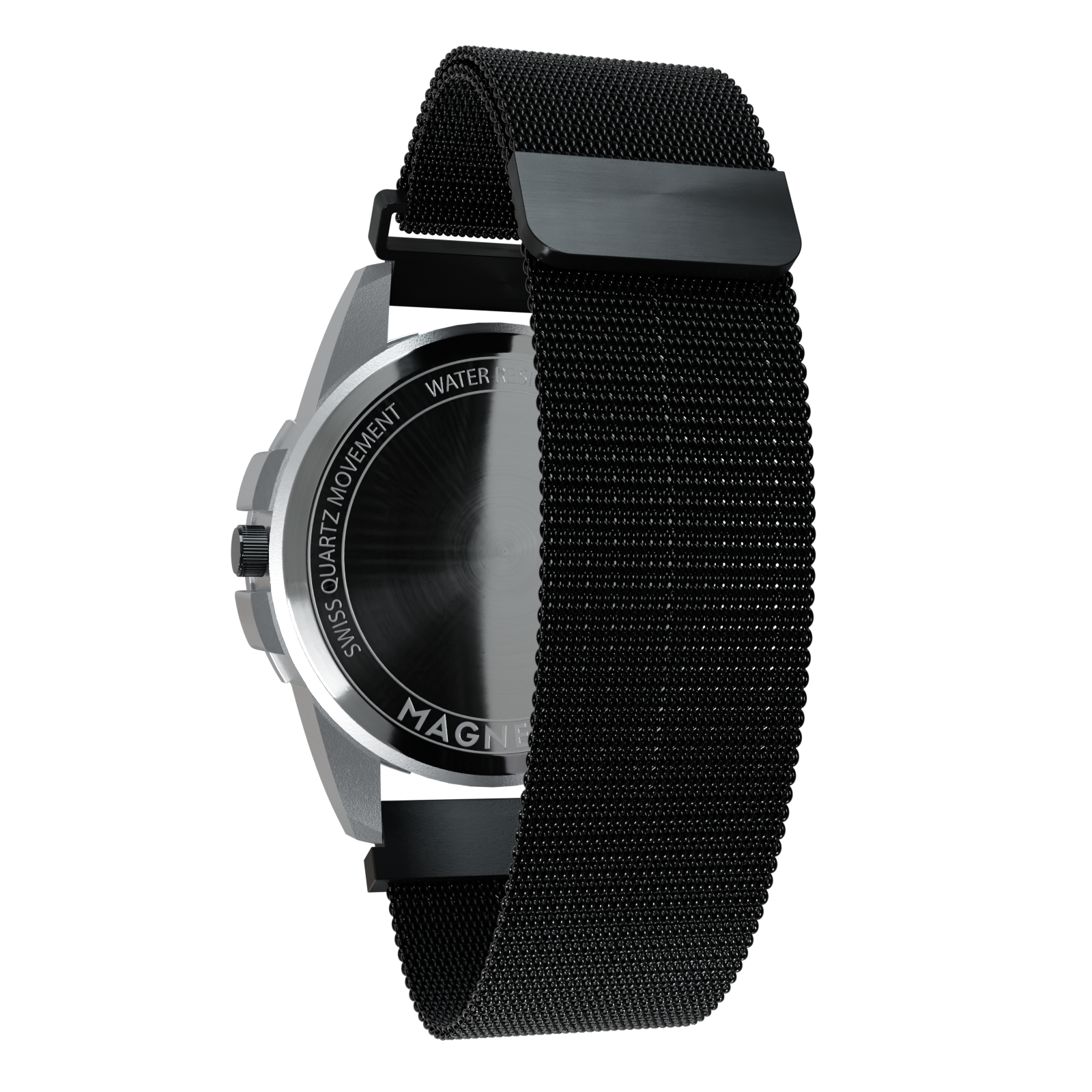 Magneto-Watch-Uranus-Red-Maschenarmband-Schwarz-Back